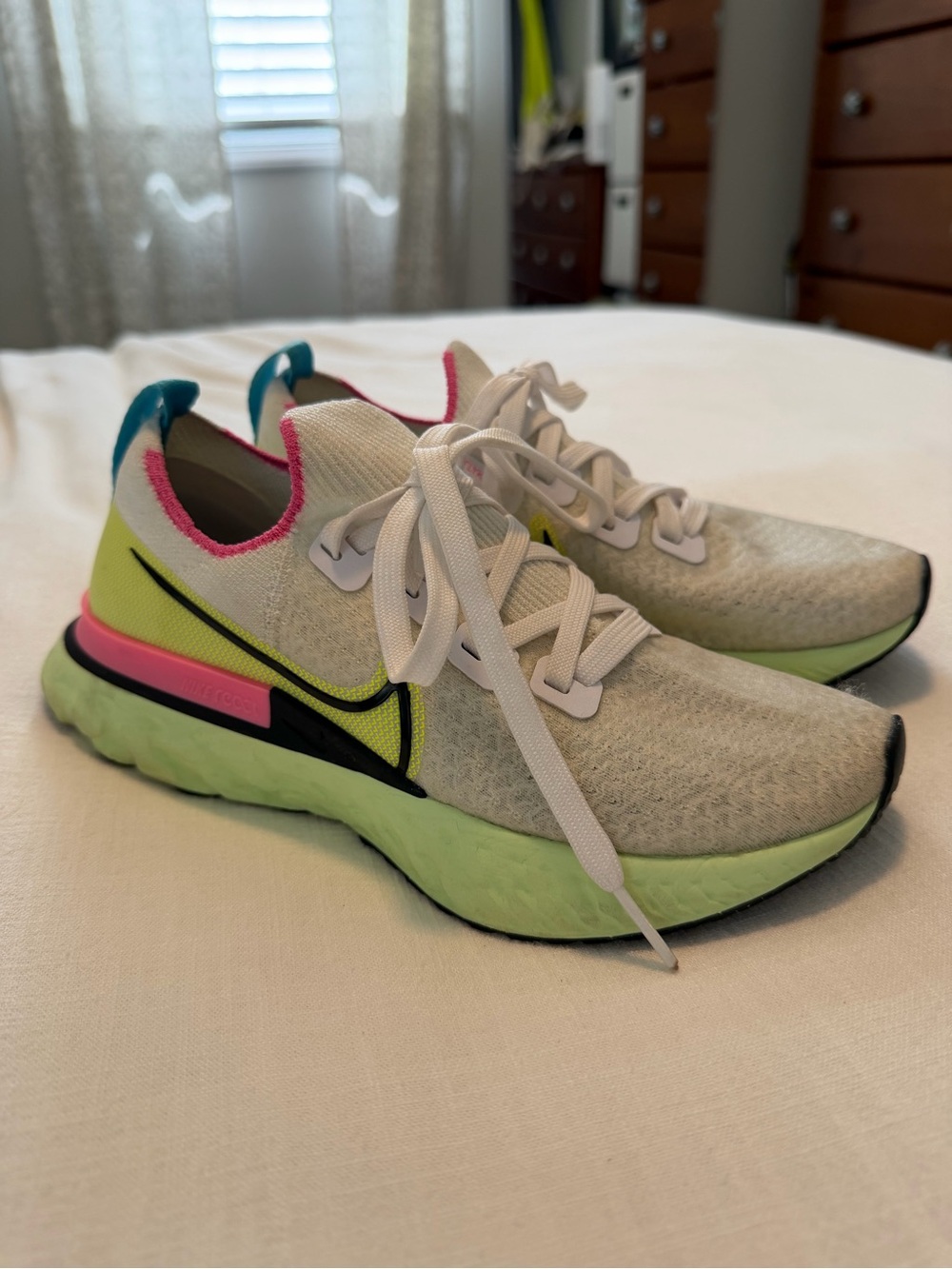 Nike React Infinity Flyknit Running Sneakers - White with Neon Accents
